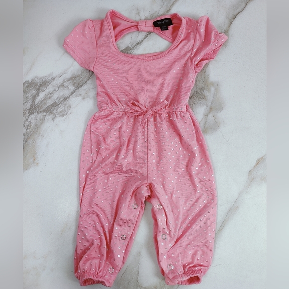 Picapino Baby Girls' Pink Silver Polka Dot Jumpsuit Romper Onesie, Sz 12M - Picture 1 of 12